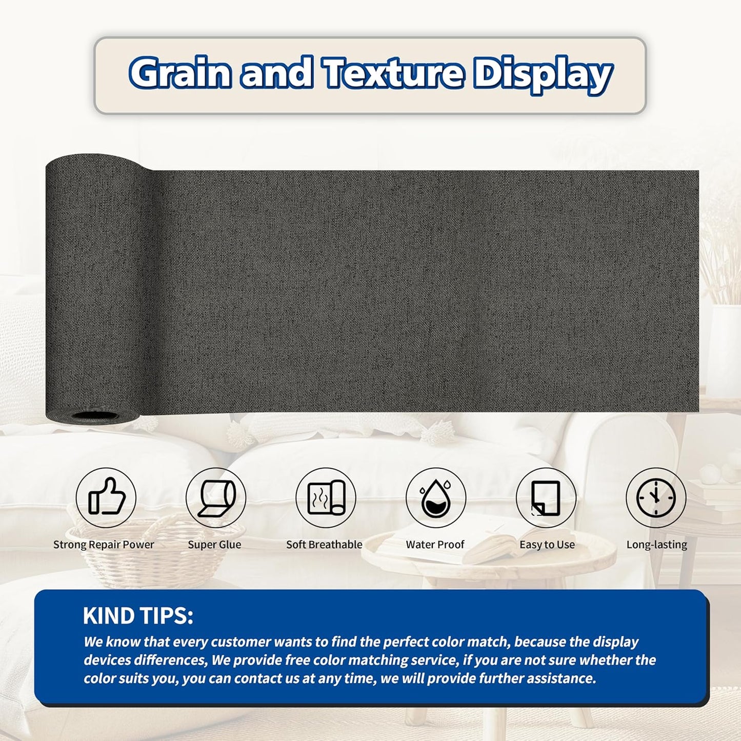 KING MOUNTAIN Linen Repair Patches, Self-Adhesive Linen Fabric Patches, 4 X 63 inch Extra Size, Multi Color, Can be Used for Linen Sofa Repair and Linen Clothes Repair (Dark Grey)