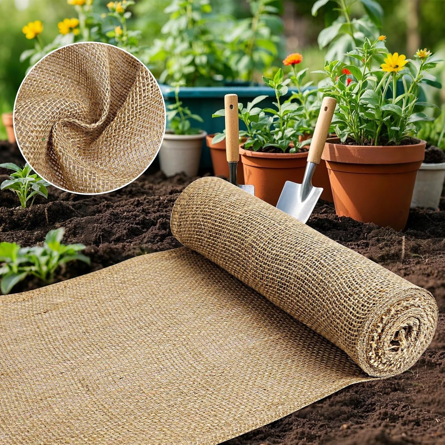 Burlap Fabric - Garden Burlap Fabric Roll Natural Jute Outdoor Fabric Burlap Weed Barrier Trees Trunk Wrap for Crafts Farmhouse Gardening Table Decor for Crafts (19.7" x 15 Feet)