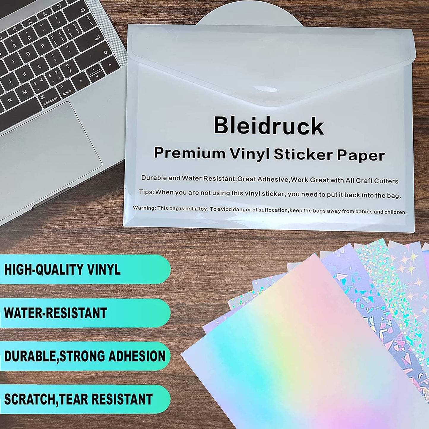 36 Sheets Holographic Sticker Paper 8.5" x11'' Waterproof Clear Vinyl Sticker Sheets Self-Adhesive Rainbow Overlay Sheets with 4 Styles Mixed