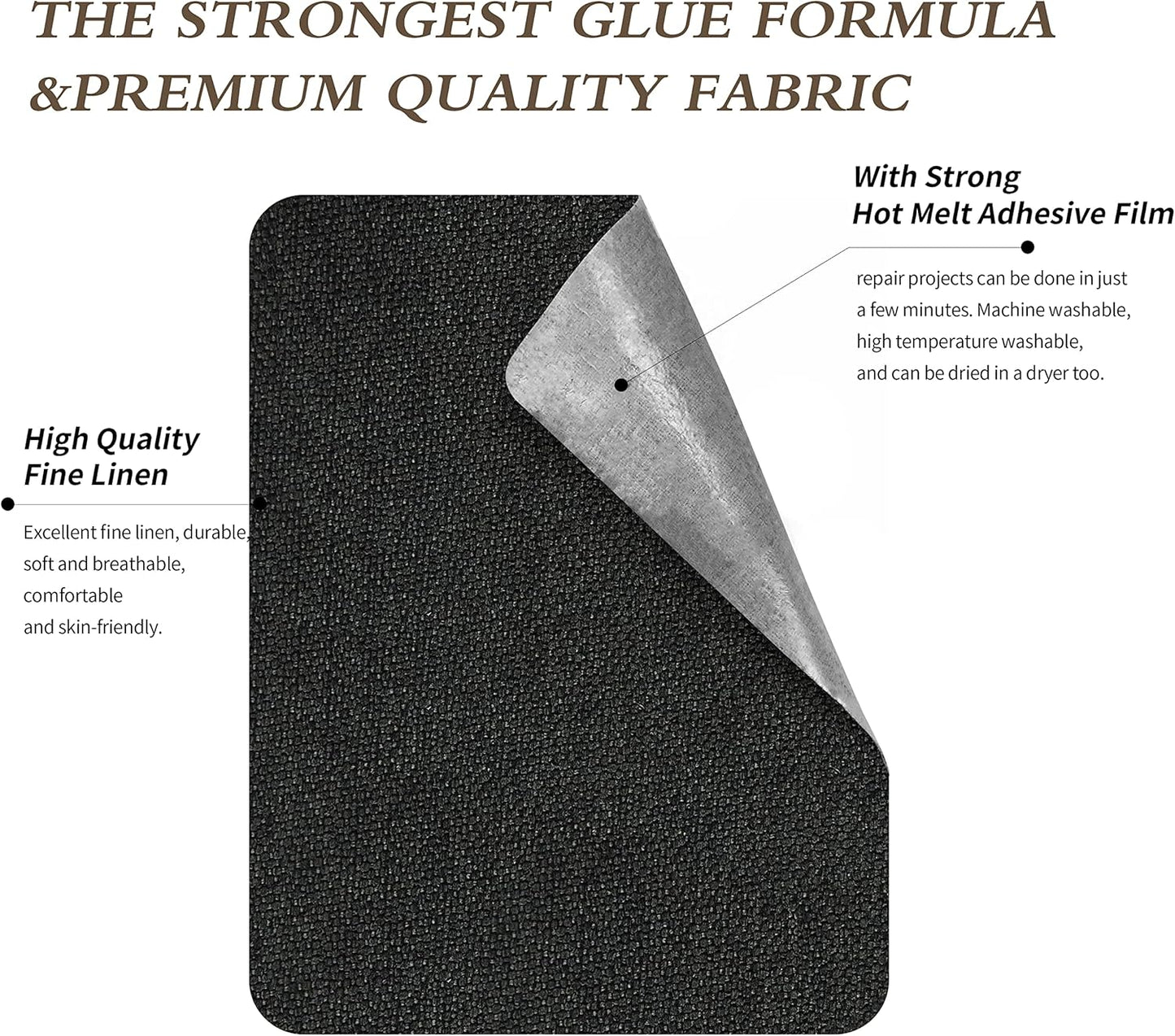 King Mountain Premium Linen Fabric Iron-on Repair Patch, Inside&Outside Fabric Repair Patch, 3"x60" with Backing Glue Linen Repair Decorative Patch kit (Linen-3"x60", Black)