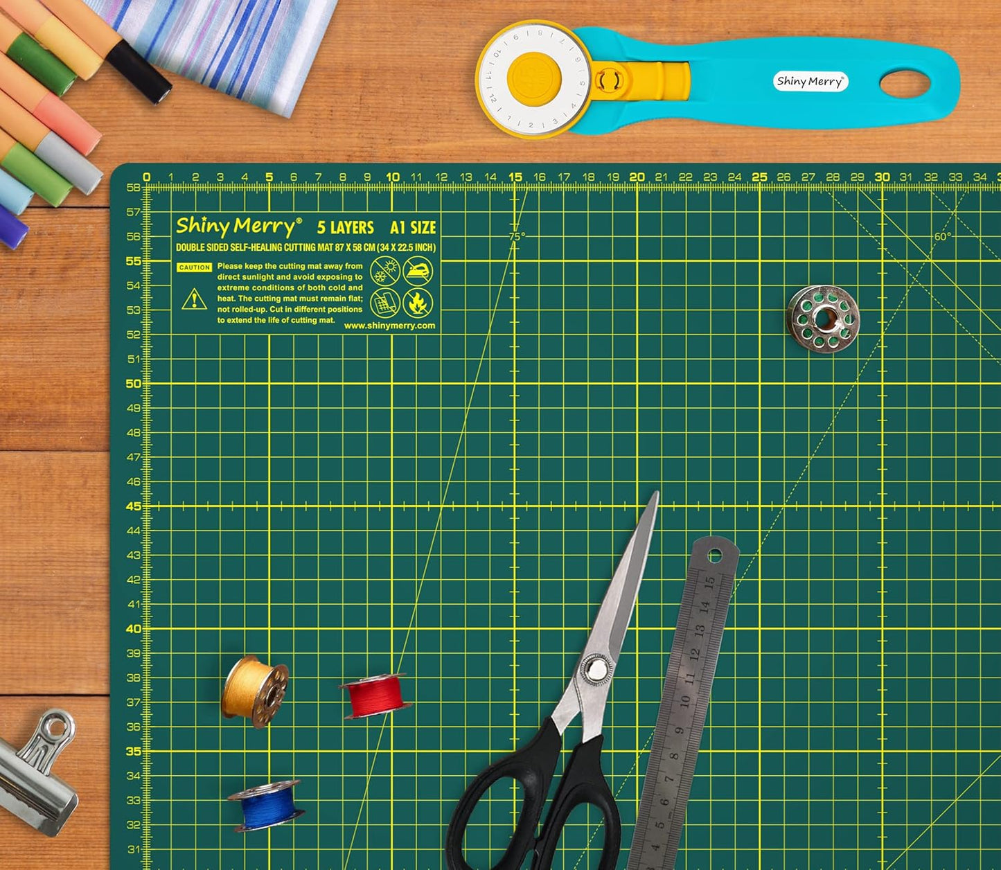 Self Healing Cutting Mat A1 24"x36" – Double Sided 5-Ply Craft Mat for Sewing, Quilting, Fabric, Scrapbooking – Green/Green