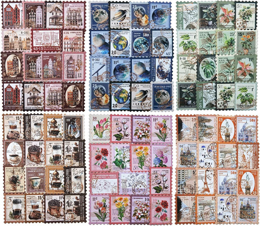 Vintage Stamp Paper Set, 120 PCS Embossed Scrapbook Paper Kit for Journaling, DIY Collage, Card Making, and Art Crafts Supplies