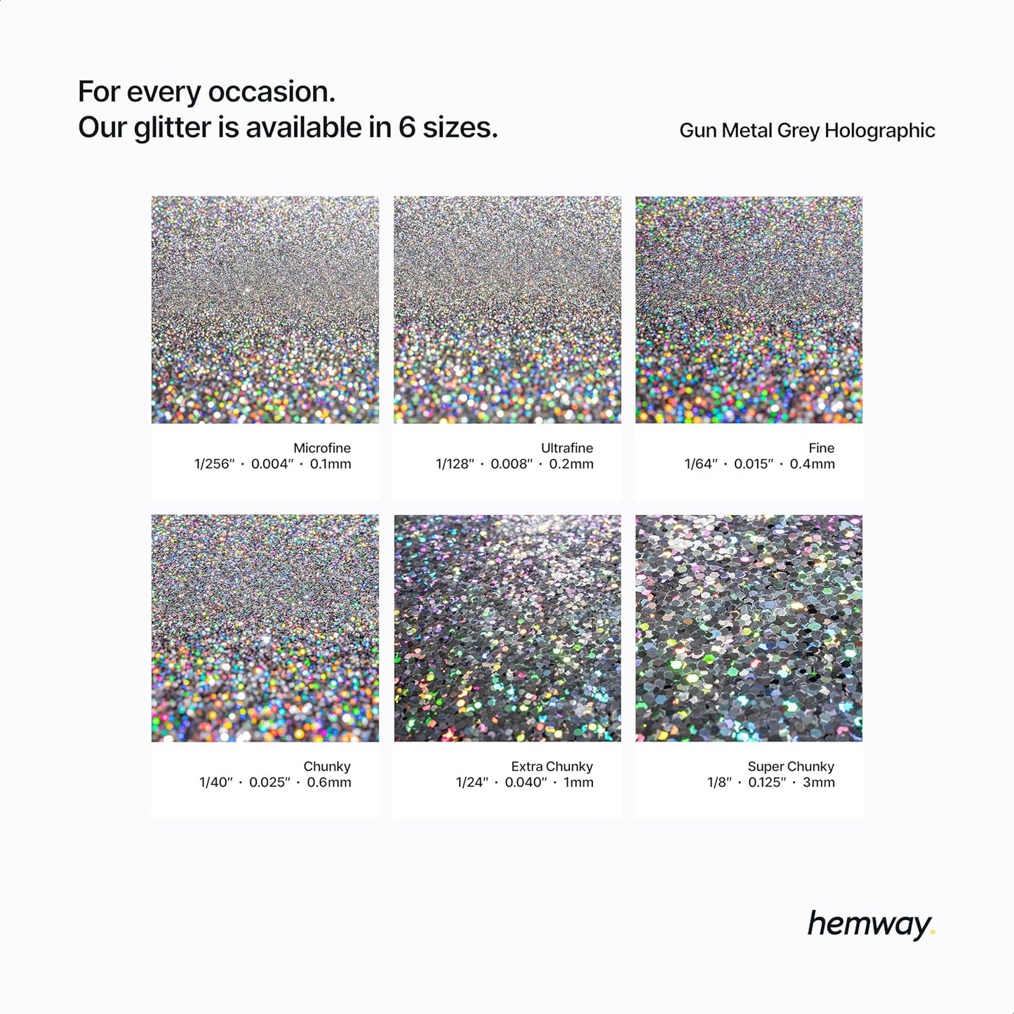 Hemway Polyurethane & Epoxy Resin Glitter 100g / 3.5oz Metallic Crystal Flake Additive for Flooring Jewelry Tumblers Glass Pigment - Microfine (1/256" 0.004" 0.1mm) - Gun Metal Grey Holographic