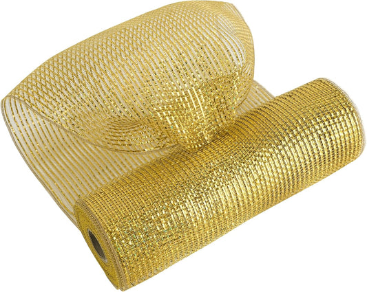 MEEDEE Gold Deco Mesh - 10 Inch Wide Antique Gold Foil Metallic Mesh Fabric for Christmas Tree, Wreaths, Garland, Gift Wrapping, Bows Making (30 Feet)