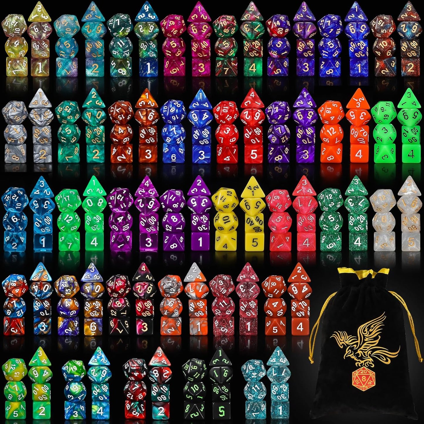 QMay 35 Sets Polyhedral Dice - 35 X 7 (245 Pieces) DND Dice with a D&D Dice Large Drawstring Bag, 35 Colors D4 D6 D8 D10 D% D12 D20, Great for Dungeons and Dragons, RPG, MTG,Role Playing Table Games