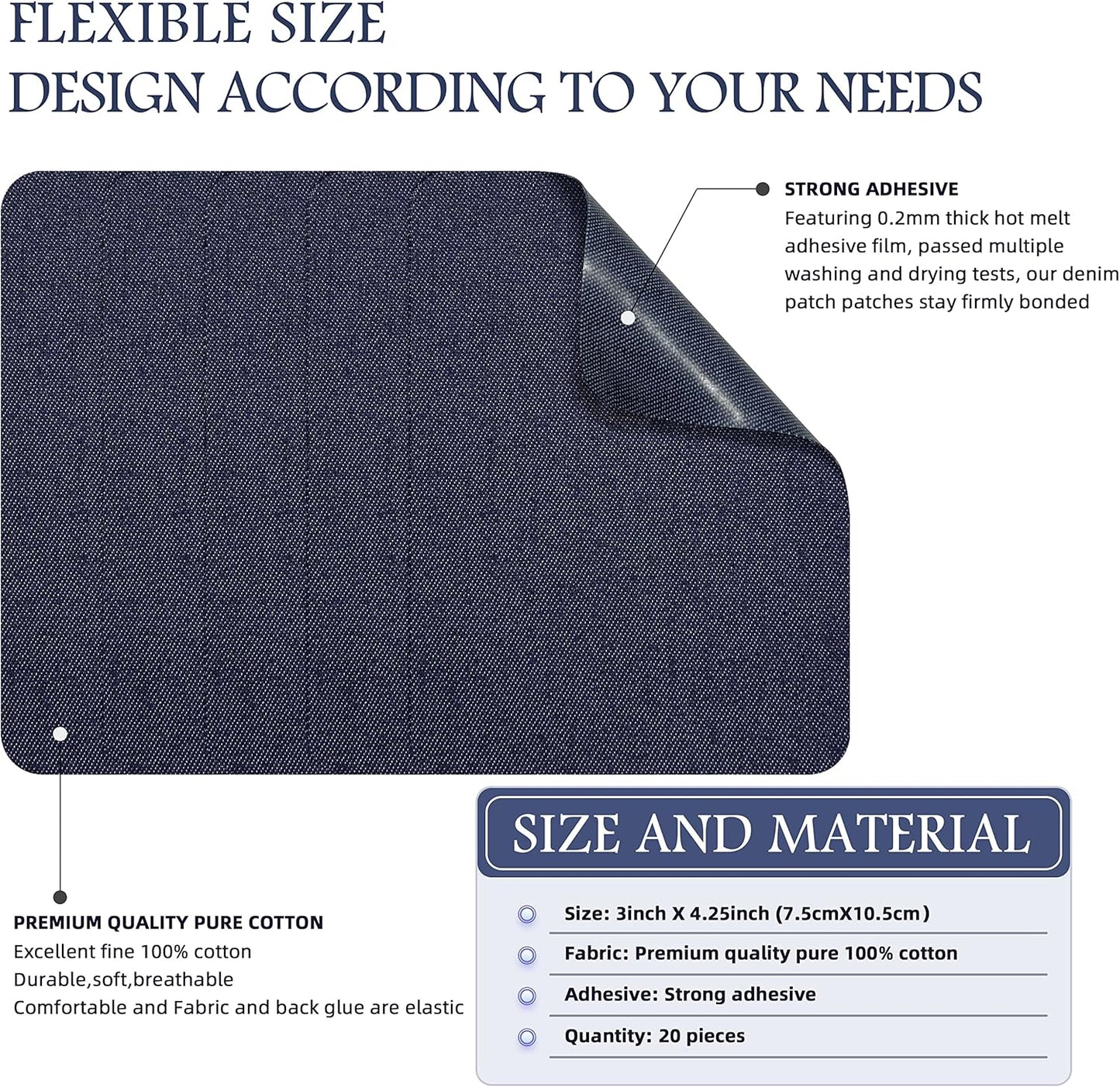 KING MOUNTAIN Iron-on Repair Patch 20 Pcs Pack,Denim Patches for Jeans Kit 3" by 4-1/4",100% Cotton Denim Iron-on Repair Patch, Jeans and Clothing Repair and Decoration Kit (Blue)