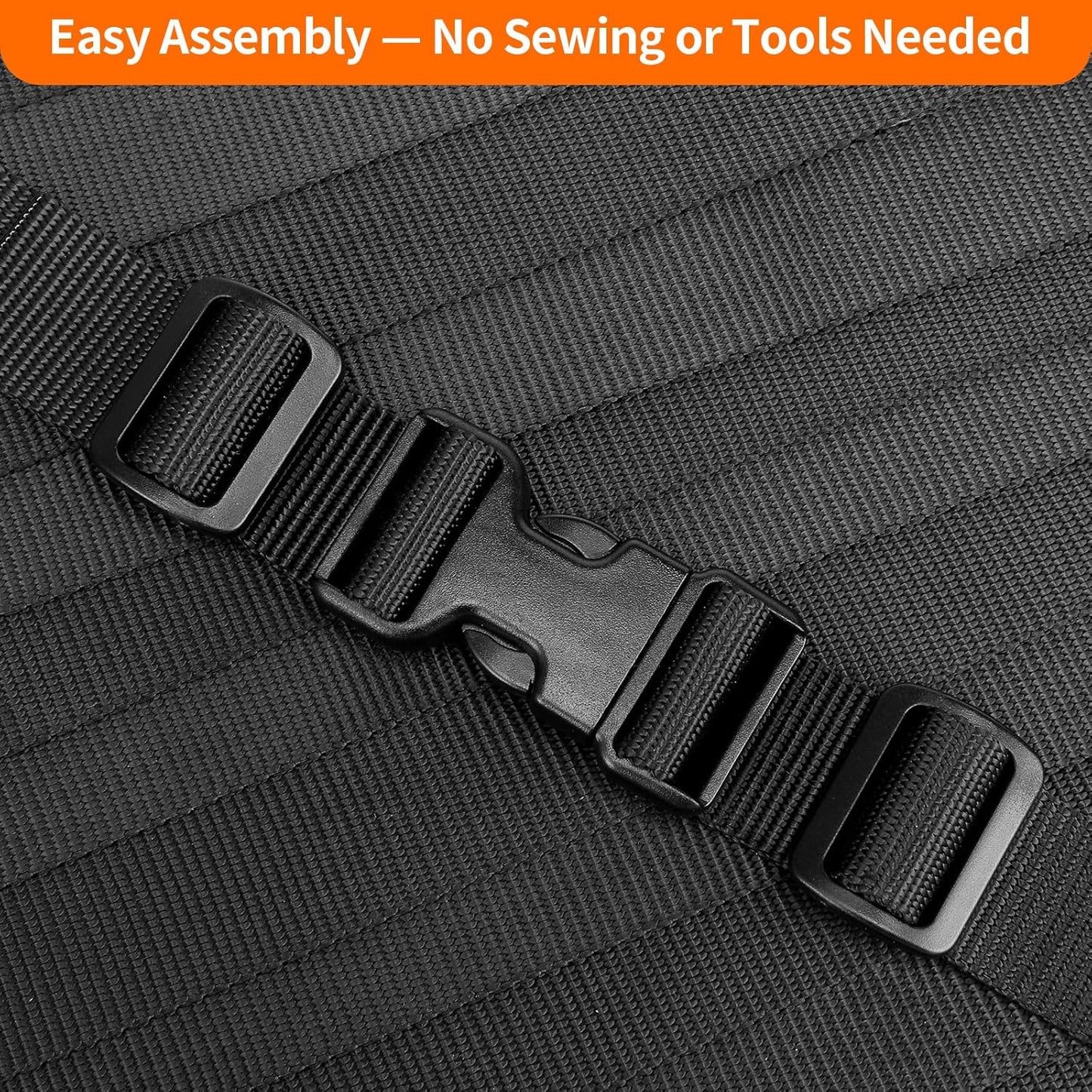 Heavy-Duty Buckles and Strap Set 1-1/4": 6 Yards of Thick Nylon Webbing, 6-Pack Adjustable Quick Side Release Plastic Buckles, 12 Tri-Glide Slide Clips, Black (1 1/4 Inch Combo Set)