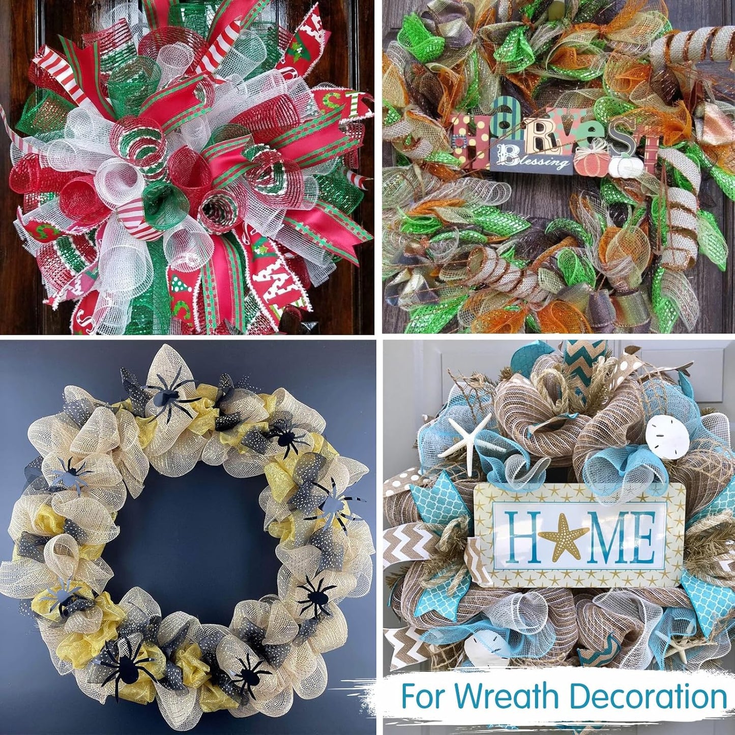 TONIFUL 3 Roll 10 Inch Red White and Green Decorative Mesh Ribbon Rolls, Fabric Mesh with Foil for Wreaths Front Door Decor Christmas Festival Party Accessories Party Decoration Supplies (10yds/roll