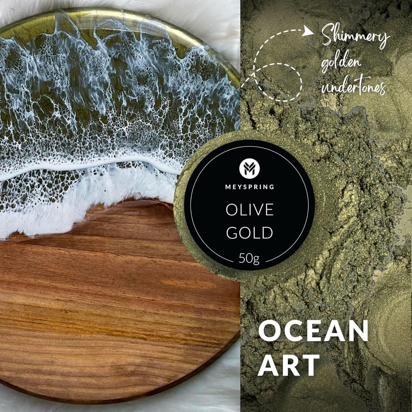 MEYSPRING Olive Gold Epoxy Resin Green Pigment - 50 Grams - Green Mica Powder for Epoxy Resin, UV Resin and Resin Art - Color Shifting Pigment