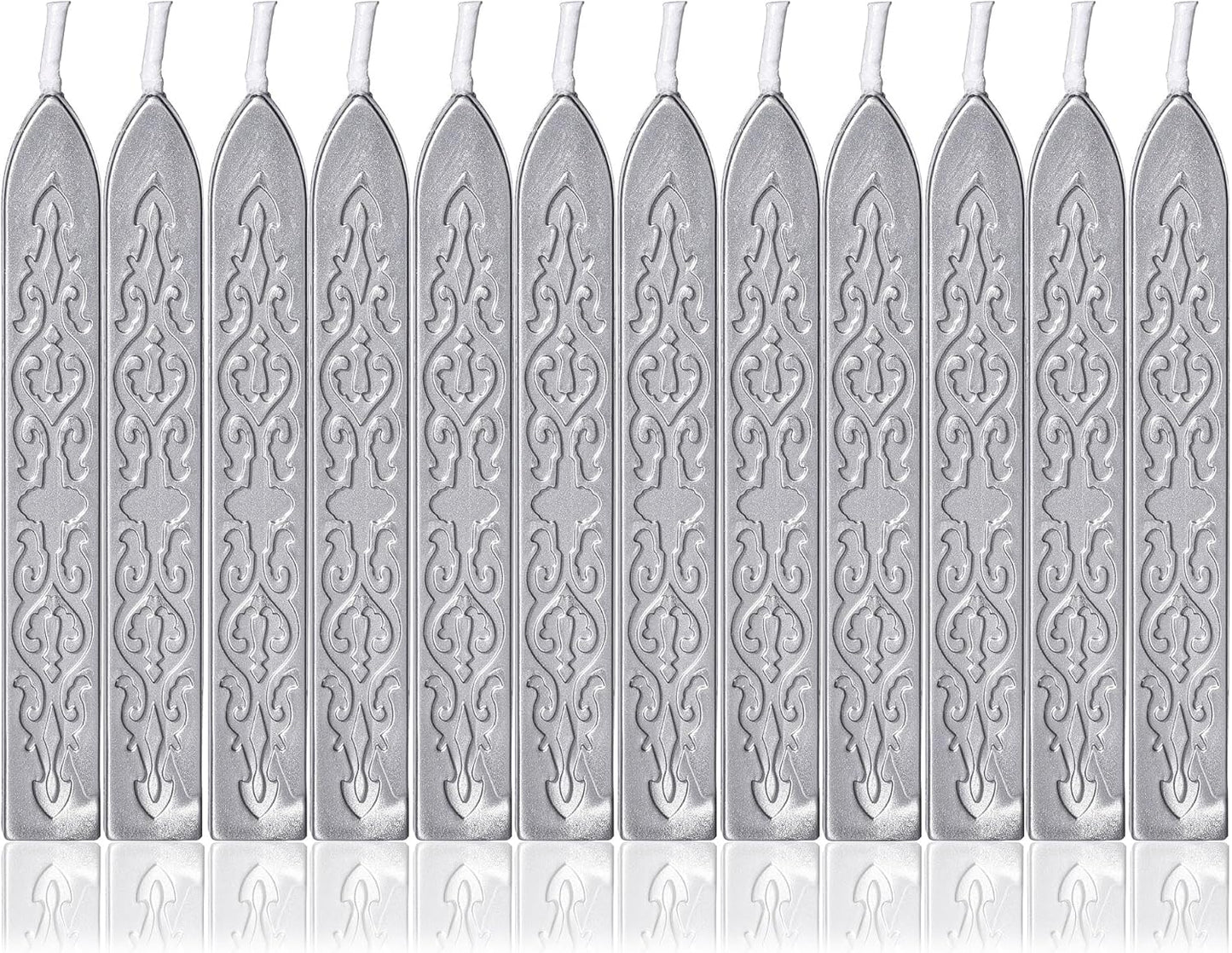 Yoption 12Pcs Sealing Wax Sticks with Wicks, Silver Totem Fire Manuscript Seal Wax Sticks for Wax Seal Stamp (Silver)