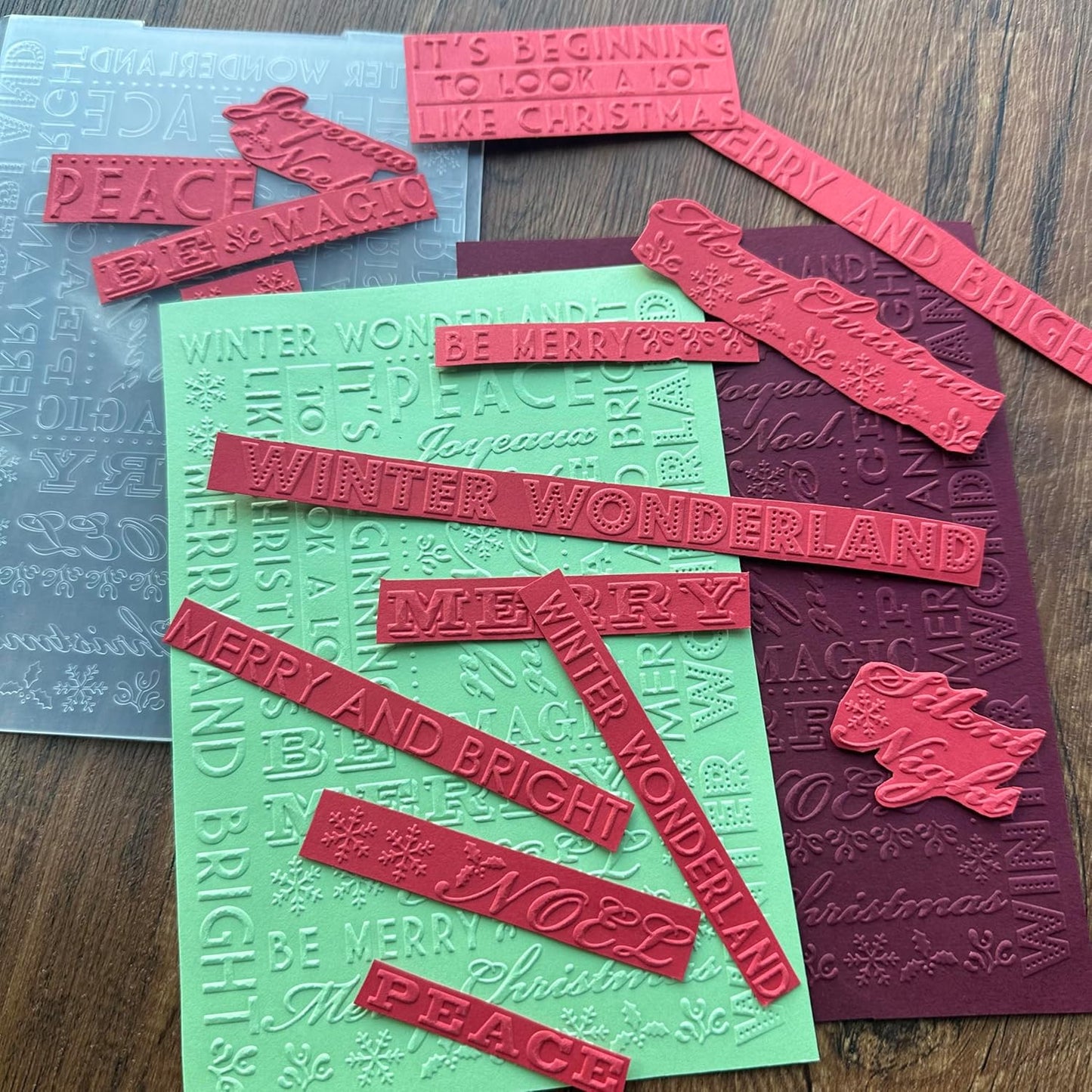 Arbuya Christmas Sentiment Plastic Embossing Folders for Card Making or Journaling Xmas Joy, Noel, Peace & Winter Wonderland Embossing Folder Template for Gift Tag Paper Crafting Home Decoration