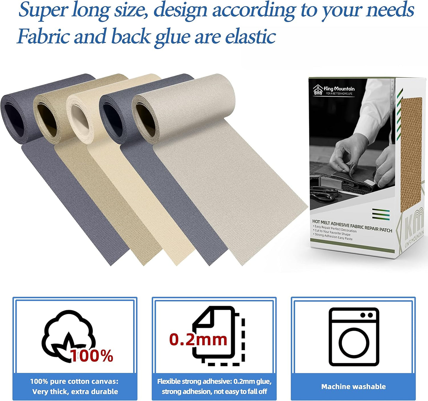 KING MOUNTAIN Canvas Iron on Patch,3"×60",Waterproof 100% Cotton Fabric Repair Patch,Used for Various Sofa,Tent,Clothes,Seats,Suitcases (Light Brown 1.0)