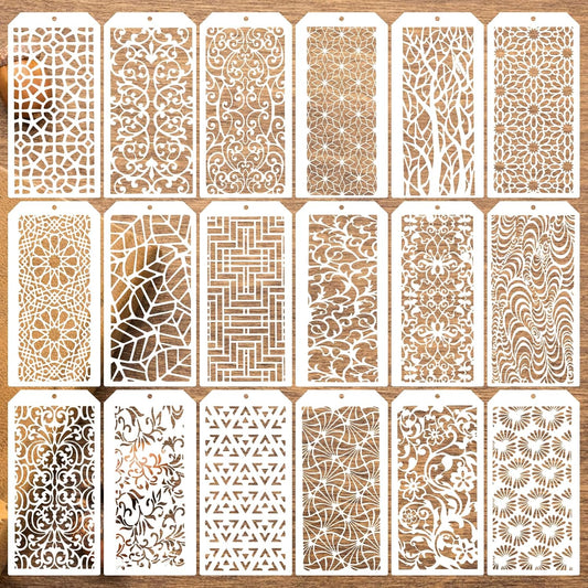 8x4 Inch Texture Stencils for Painting – 18pcs Reusable Background Templates for Wood, Canvas, Furniture, Scrapbooking & Card Making