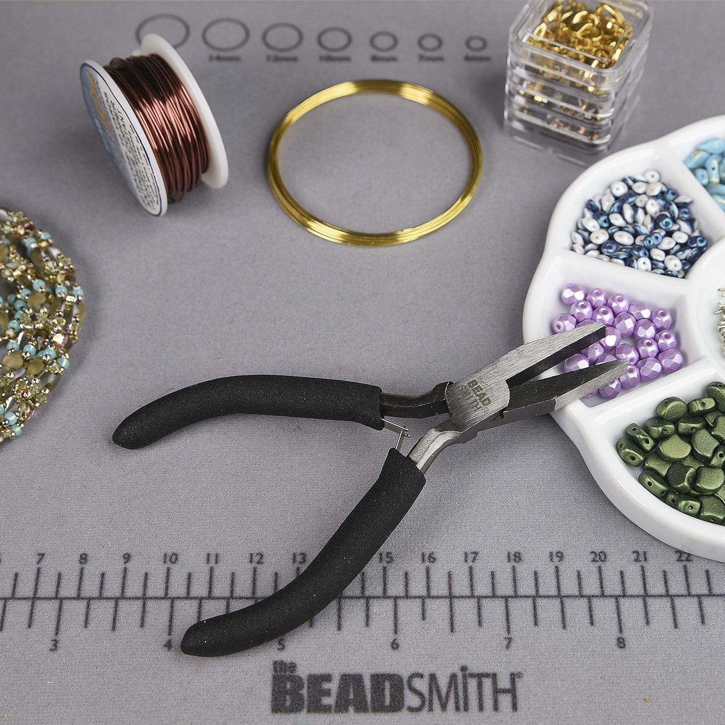 The Beadsmith Color-ID Flat Nose Plier – 5 inches (127mm) – Red Comfort Grip Handle – Polished Steel Head and Double-Leaf Spring - Tool for Jewelry Making