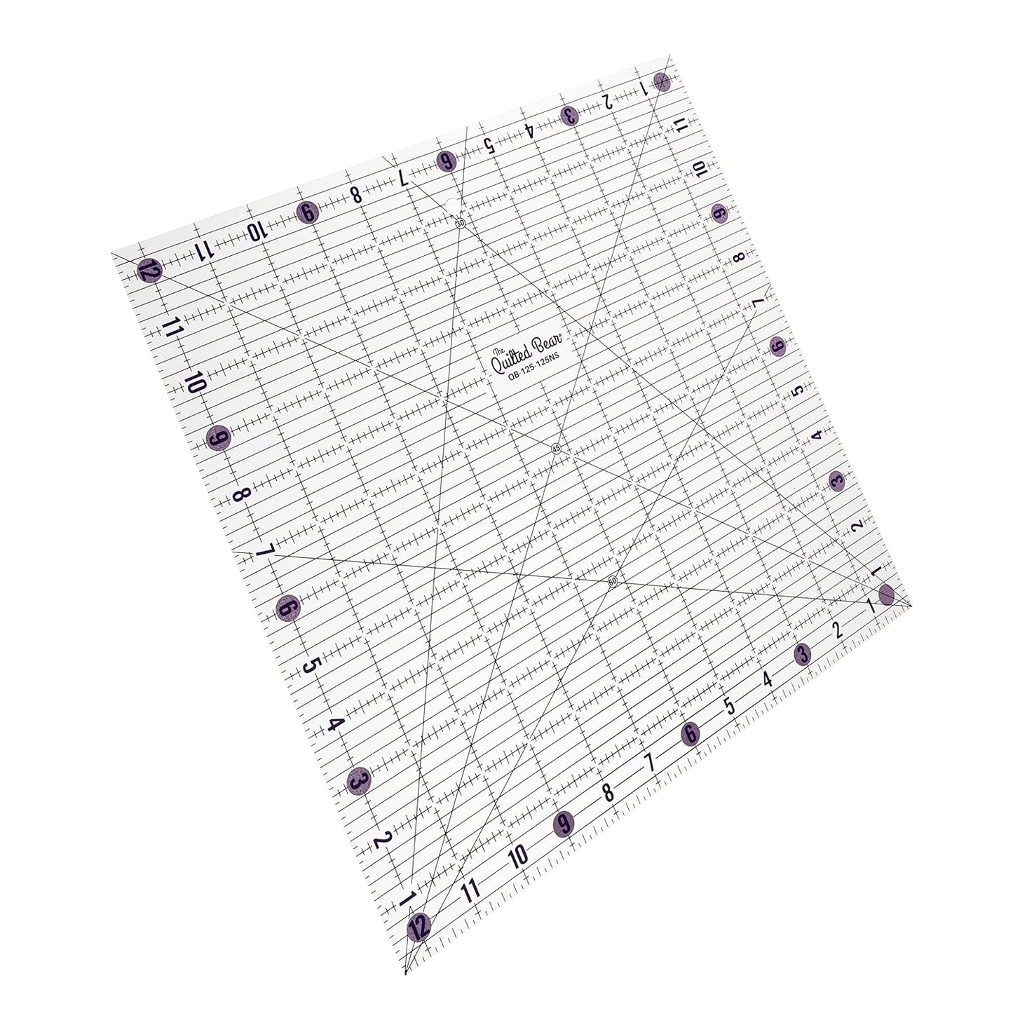 The Quilted Bear Quilting Rulers - Transparent Acrylic Non Slip Quilting, Patchwork & Sewing Ruler with Clear Black Lines & 30, 45 & 60 Degree Angles for Perfect Accuracy & Precision (12.5" x 12.5")