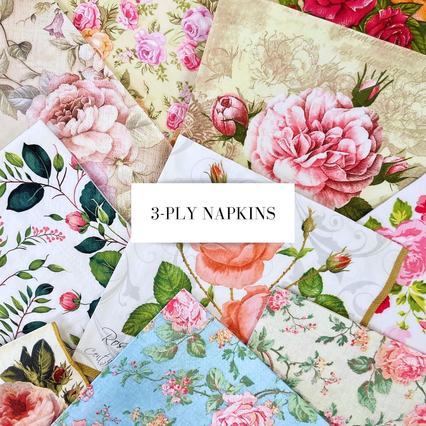 Keep Unique Mystery Pack Decoupage Paper Napkins, 20-ct Assorted Surprise Napkins, Decorative Napkins Floral for Art Craft Junk Journal, Scrapbooking, 20 Different Flower Designs