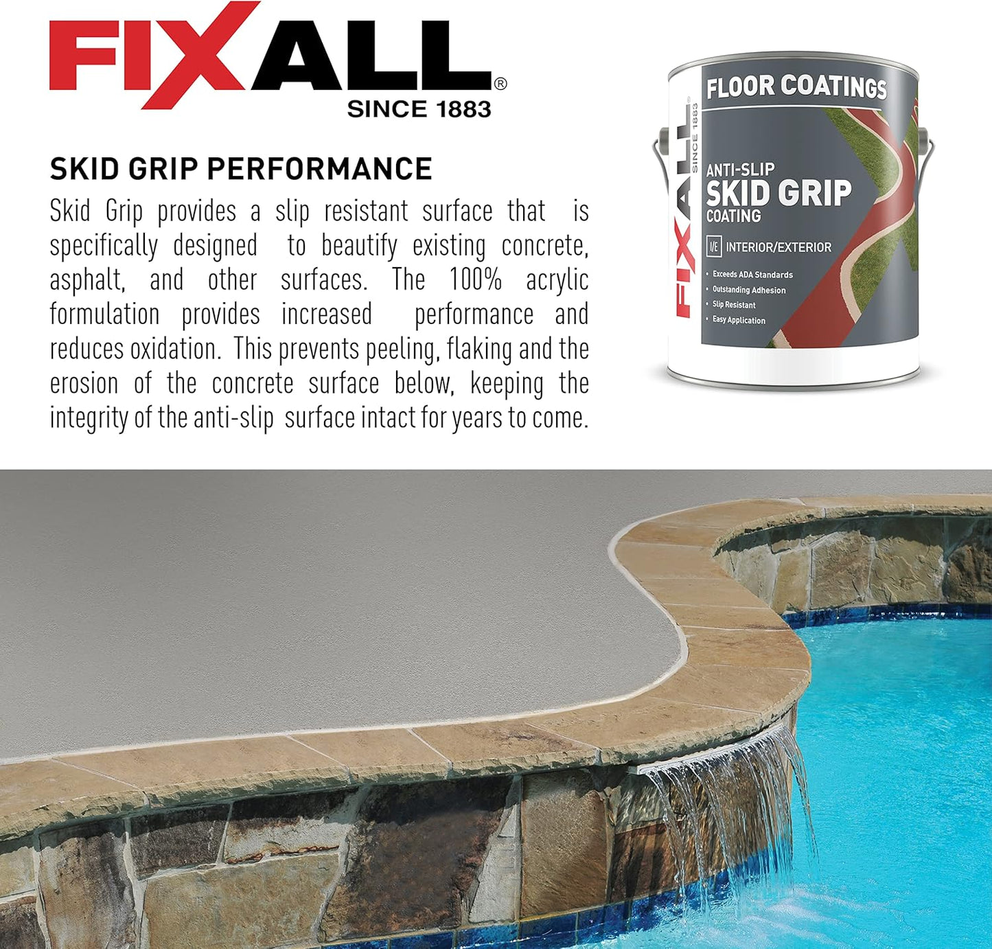 FIXALL Skid Grip Anti-Slip Coating, 1 Gallon, Emerald, Exceeds ADA Standards, Ideal for Safety Areas, Slip-Resistant Pavement, Cement & Concrete Paint
