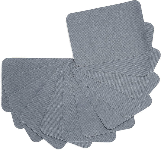 12PCS Fabric Iron on Patches Inside & Outside Strong Glue 100% Cotton Repair Patch for Clothes Pants Mending and Decorating, Grey