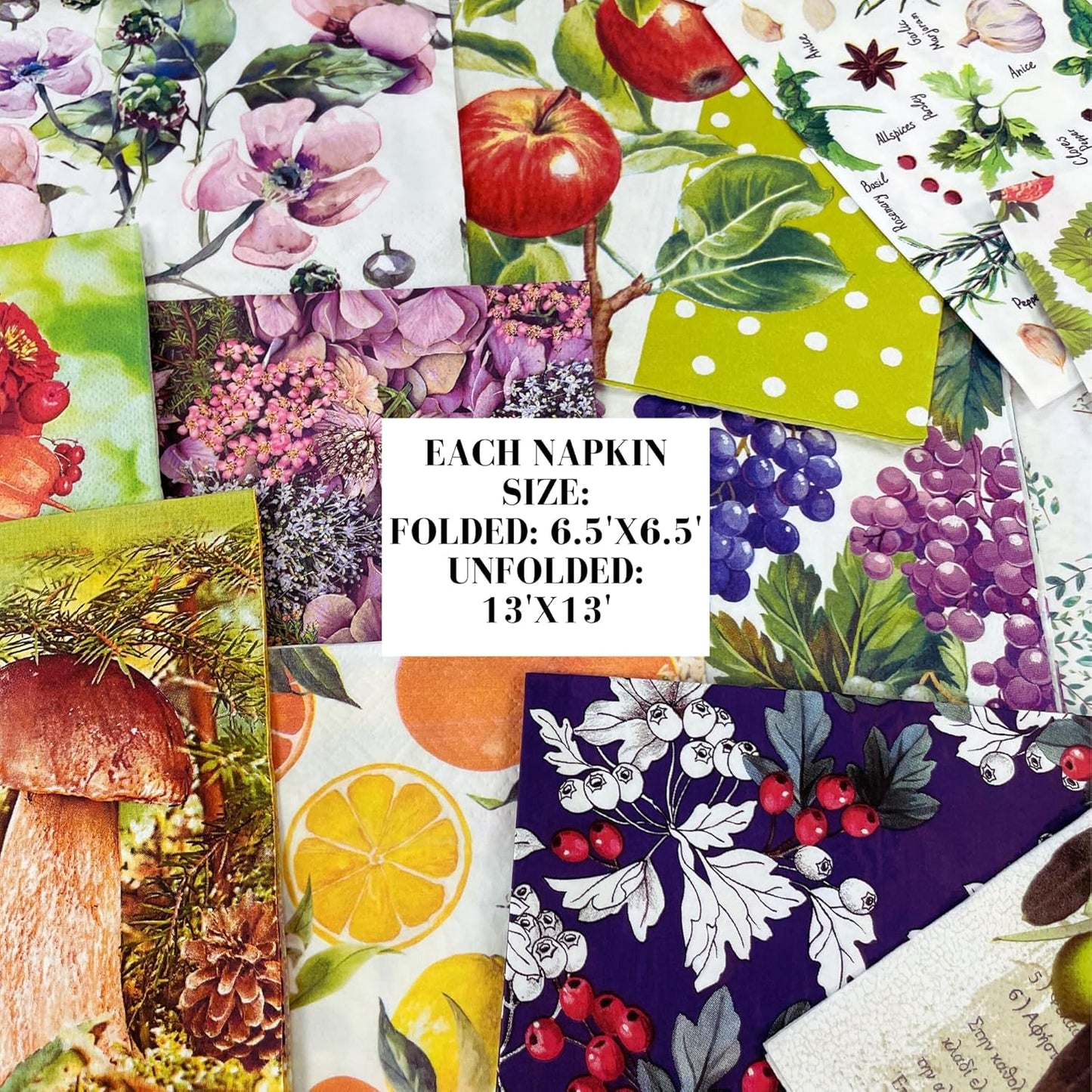 Keep Unique Mystery Pack Decoupage Paper Napkins, 20-ct Assorted Surprise Napkins, Decorative Napkins Botanical for Art Craft Junk Journal, 20 Different Designs