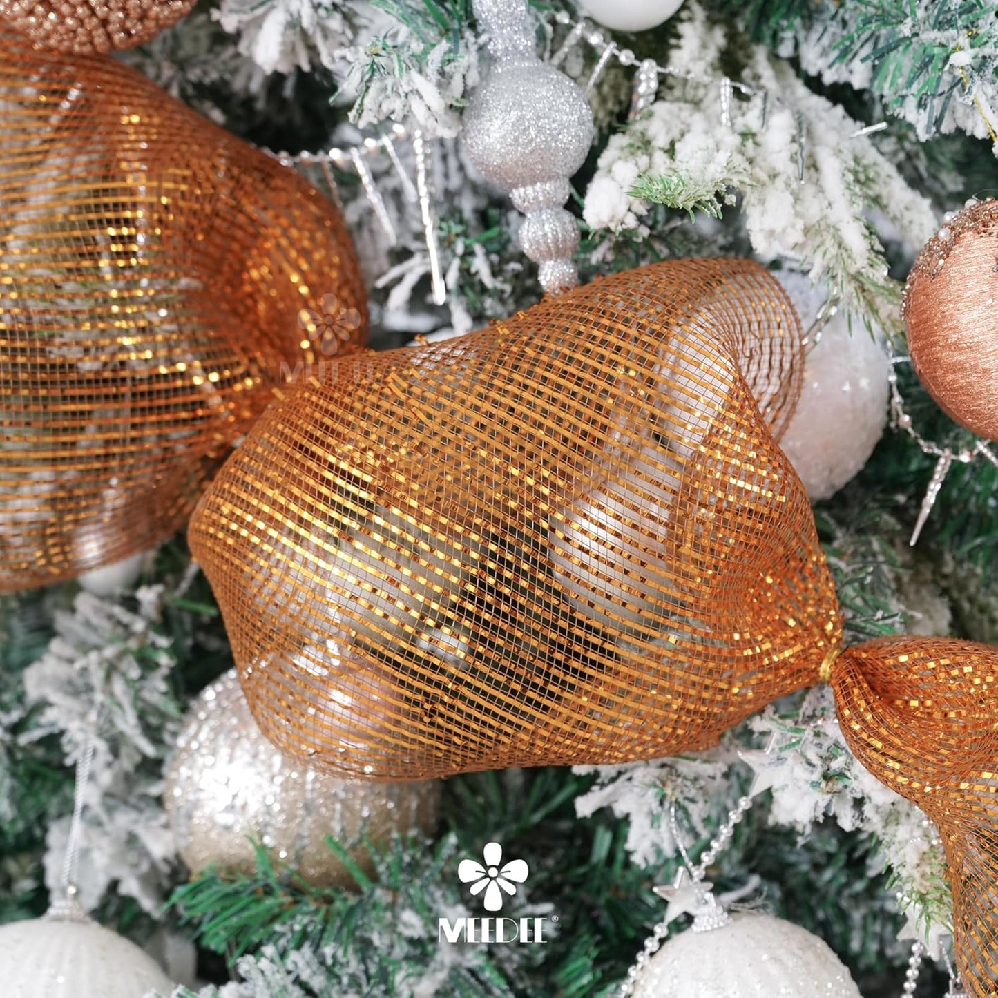 MEEDEE Deco Mesh Copper Brown Mesh Ribbon 10 Inch Deluxe Wide Foil Metallic Mesh Fall Deco Mesh Harvest Mesh Ribbon for Wreaths, Garland, Christmas Tree, Gift Wrapping, Bows Making (30 Feet)