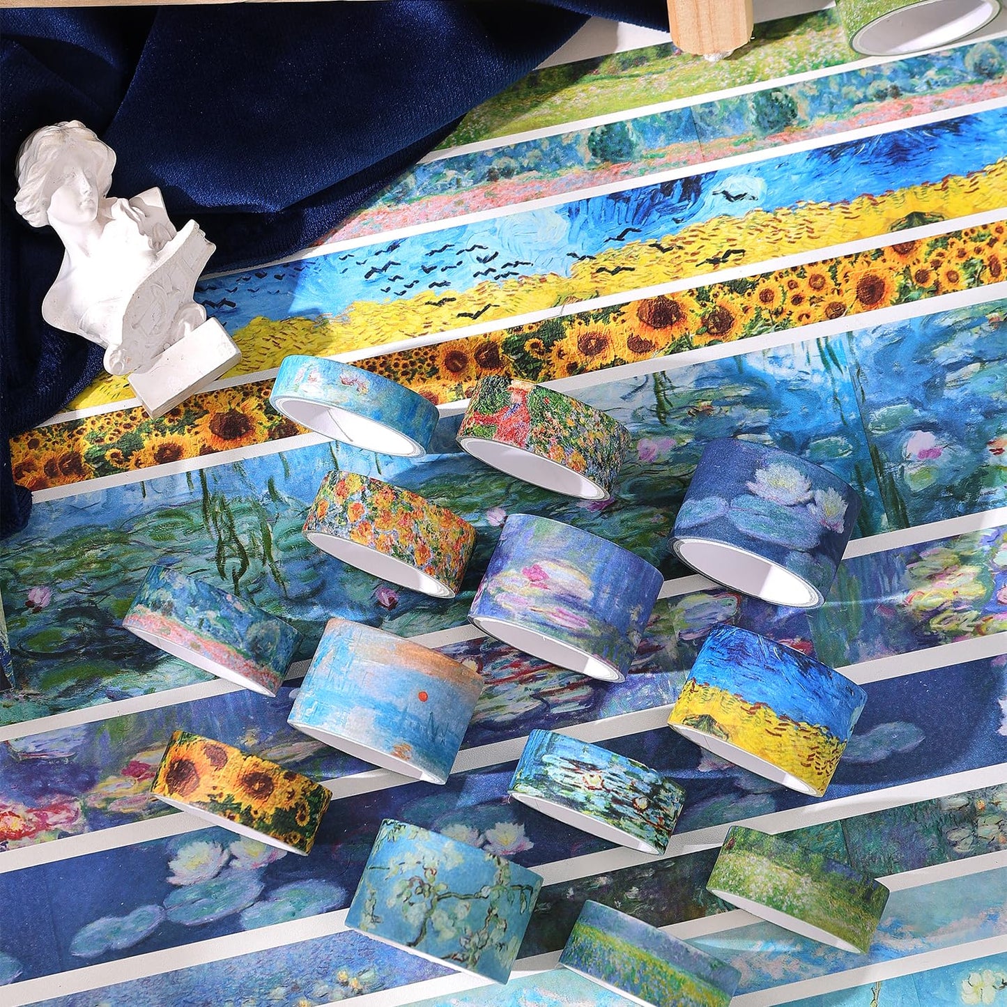 32 Rolls Washi Tape Set, Colored Van Gogh Patterns Decorative Masking Tape, Vintage Artists Tapes for Journaling, Junk Journal, DIY Craft Projects, Scrapbooking Supplies Decor