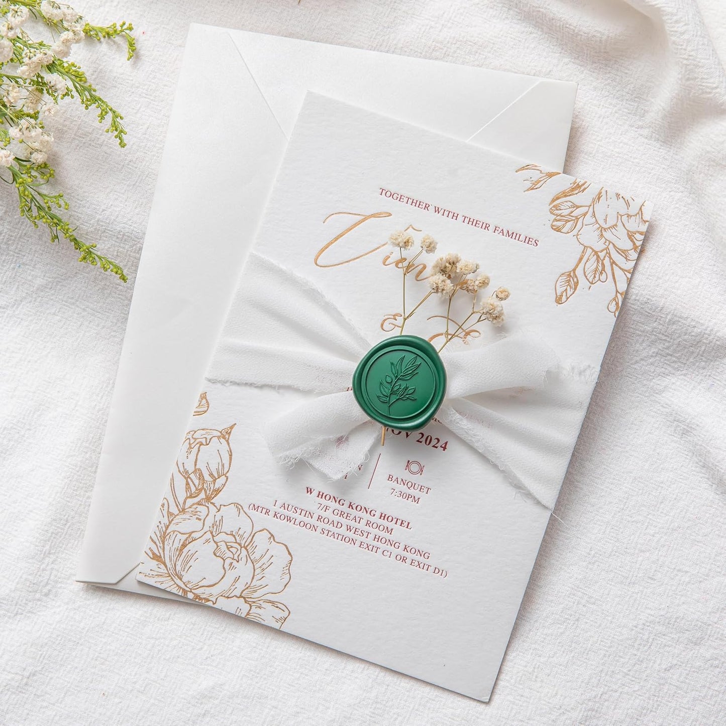 PONATIA 50 Pcs Emerald Green Wax Seal Stickers - Self- Adhesive Wedding Seal Stickers, Perfect for Invitation Cards, Envelopes Christmas Cards, Gift Wrapping, Party Menu Decor
