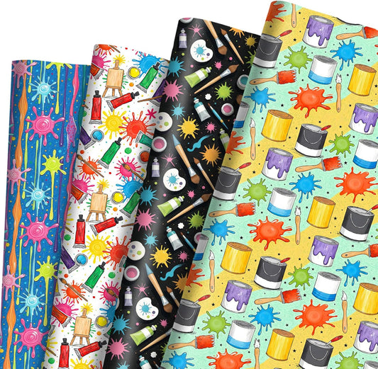 Pineraap 12 Sheets Art Wrapping Paper, Painting Palette Brushes Paint Design Gift Wrap Paper, Creative Art Doodles Folded Flat Gift Wrap for Artists, Birthdays, Celebrations, 19.7 x 27.6 Inch