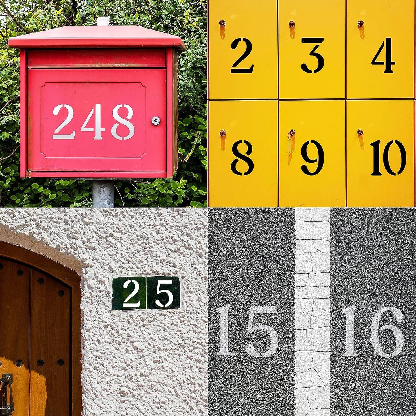 YEAJON 10 Inch Curb Stencil Kit 0-9 Address Number Stencils, 20Pcs Reusable 14 Mil Mylar Plastic Templates for Painting on Road, Wall, Wood, Mailbox