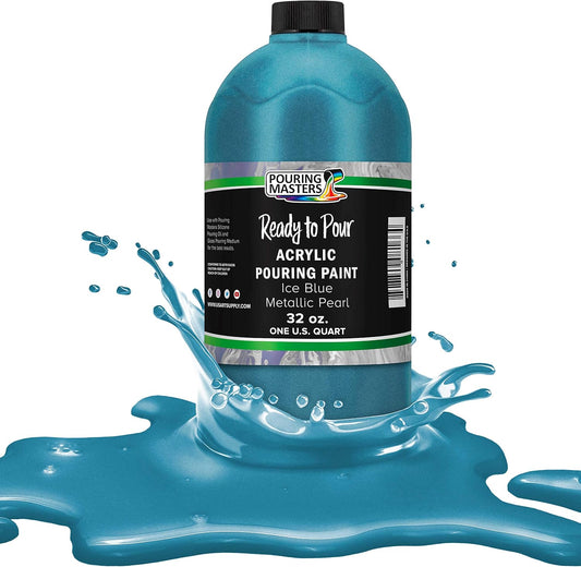 Pouring Masters Ice Blue Metallic Pearl Ready to Pour Acrylic Pouring Paint - Premium 32-Ounce Pre-Mixed Fluid Acrylic Paint - Fluid Art Supplies for Canvas, Wood, Paper, Tile & Rocks