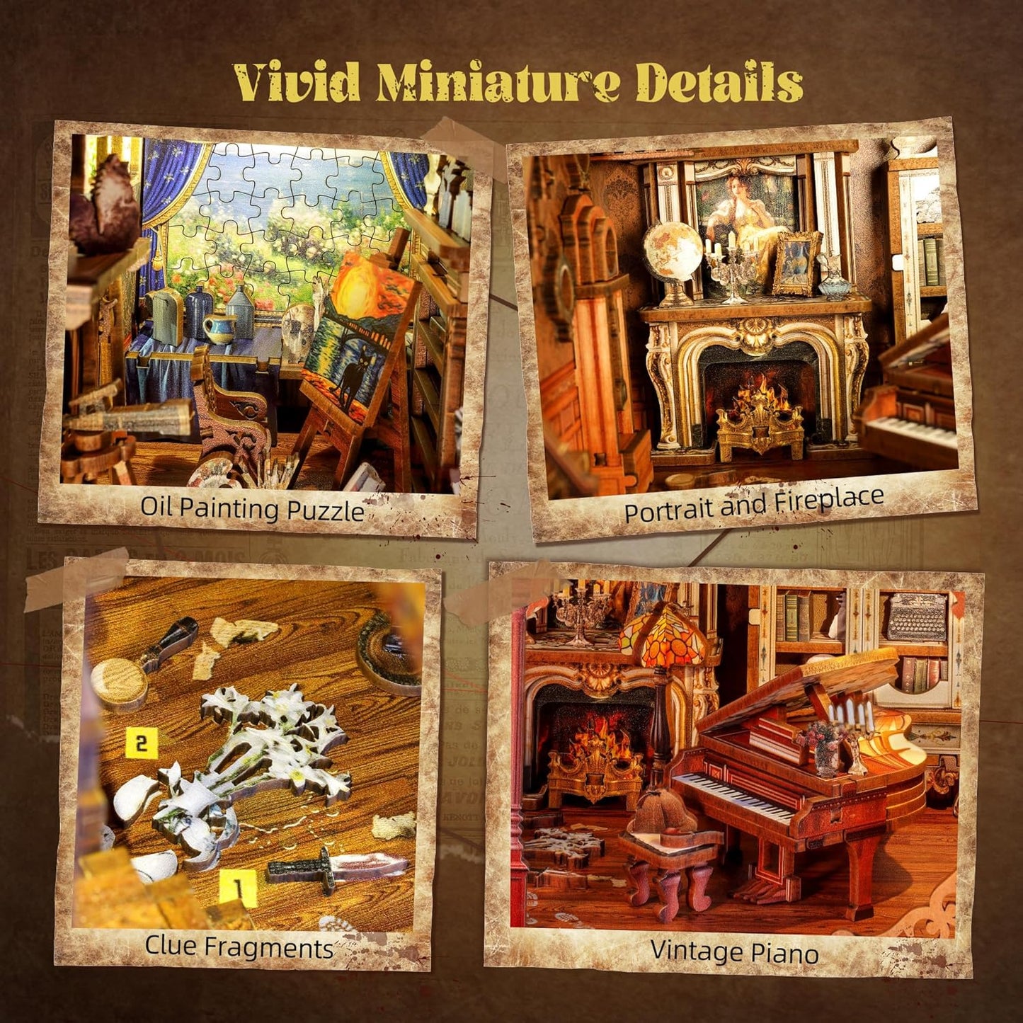 3D Wooden Puzzle Book Nook Kit with LED Light, DIY Miniature Bookshelf Insert Décor for Display, Unique Craft Gift for Adults and Teens (Key Tracking)