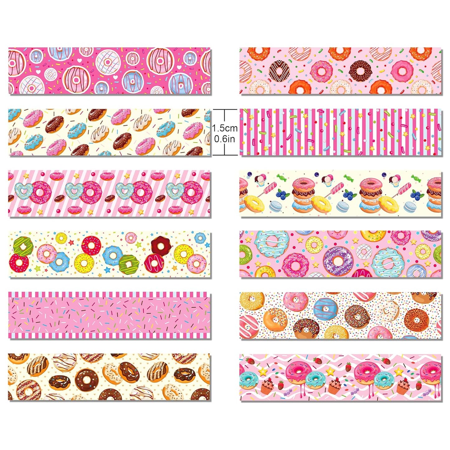 Donut Washi Tape Set 12 Rolls,Cute Washi Tape Candy Cake Gifts Wrapping Decorative Paper Stickers Decorative Tapes for DIY Art Crafts Wrapping Decor Junk Journal Scrapbooking Gifts Stickers