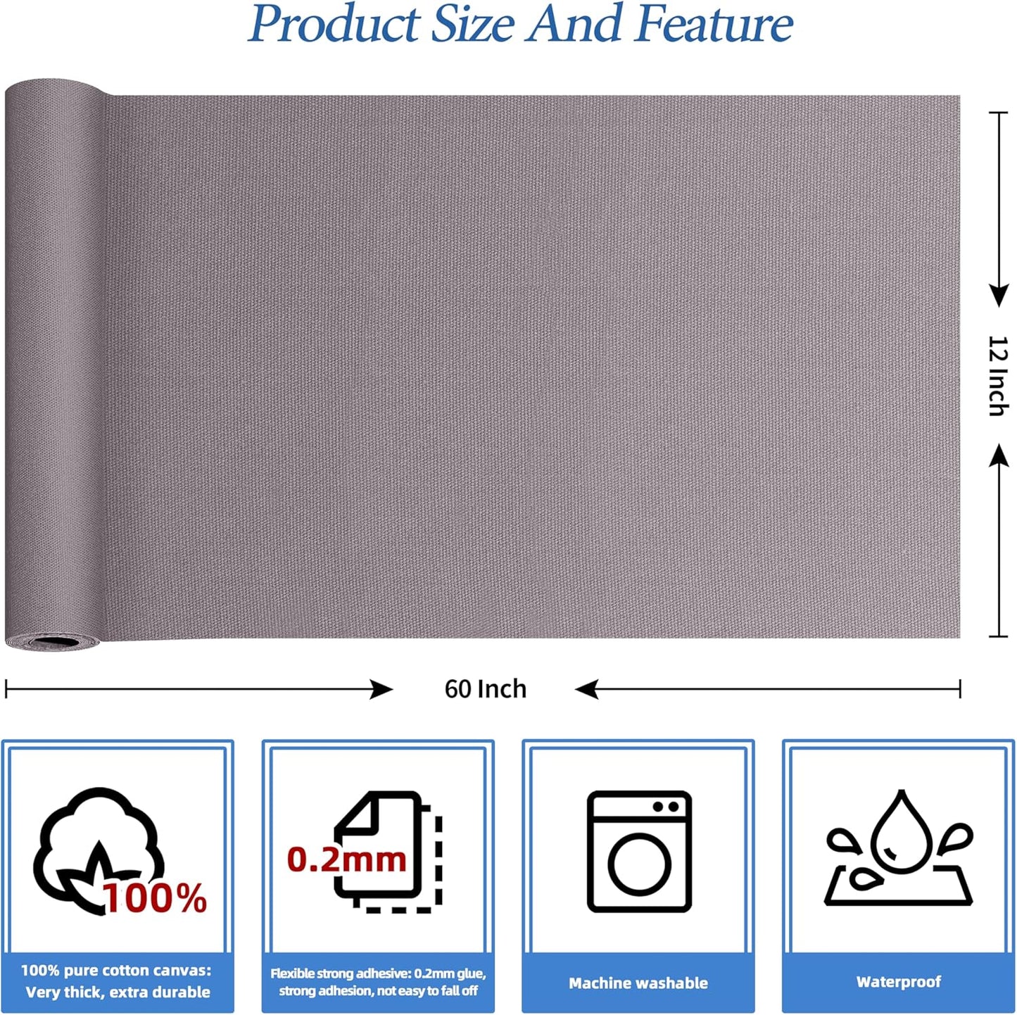 KING MOUNTAIN Canvas Iron on Patch,12"×60",Waterproof 100% Cotton Fabric Repair Patch,Used for Various Sofa,Tent,Clothes,Seats,Suitcases (Light Gray,Waterproof)