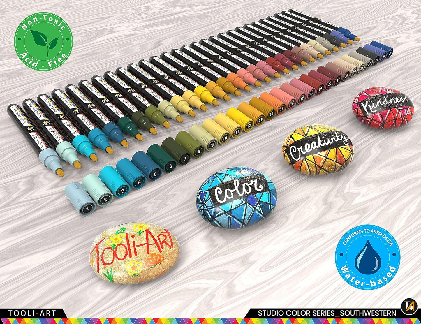28 Southwestern Colors Acrylic Paint Pens Studio Color Series Markers Set 3mm Medium Tip, Rock Painting, Glass, Mugs, Wood, Metal, Canvas, DIY Projects, Detailing. Non Toxic, Waterbased, Quick Drying