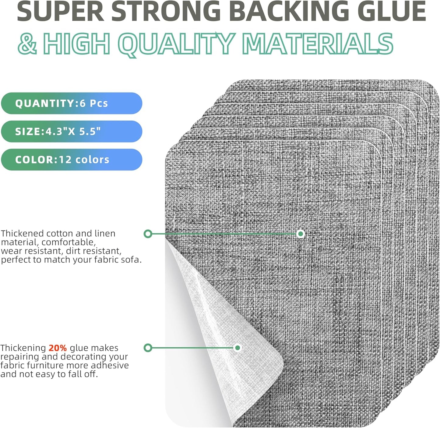 Azobur Coarse Linen Repair Patches, 6 Piece Self-Adhesive Linen Fabric Patches, Multi Color, Can be Used for Linen Sofa Repair and Linen Clothes Repair, Quick Fix Sofa.(Dark Gray)