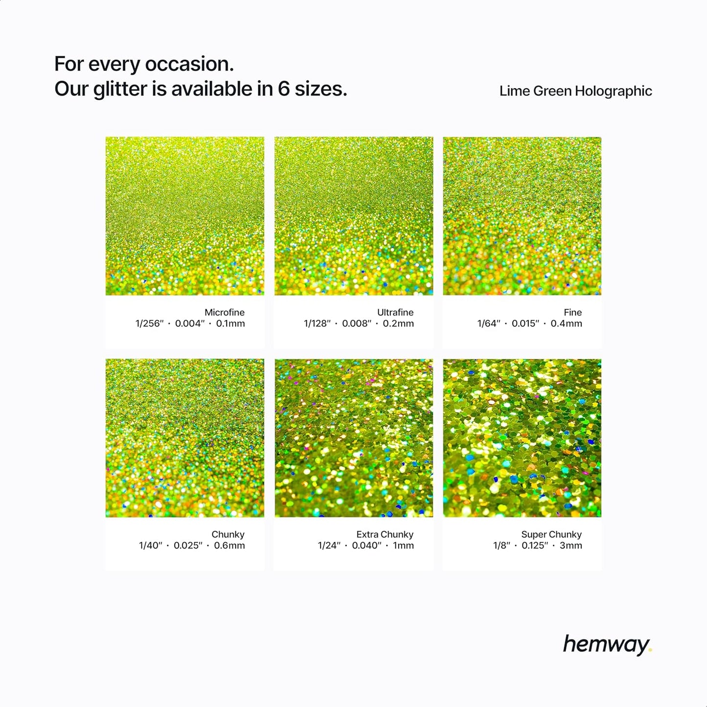 Hemway Glitter for Resin 100g Lime Green Holographic Metallic Crystals for Epoxy Craft Super Chunky Flakes Tumblers Wax Melt