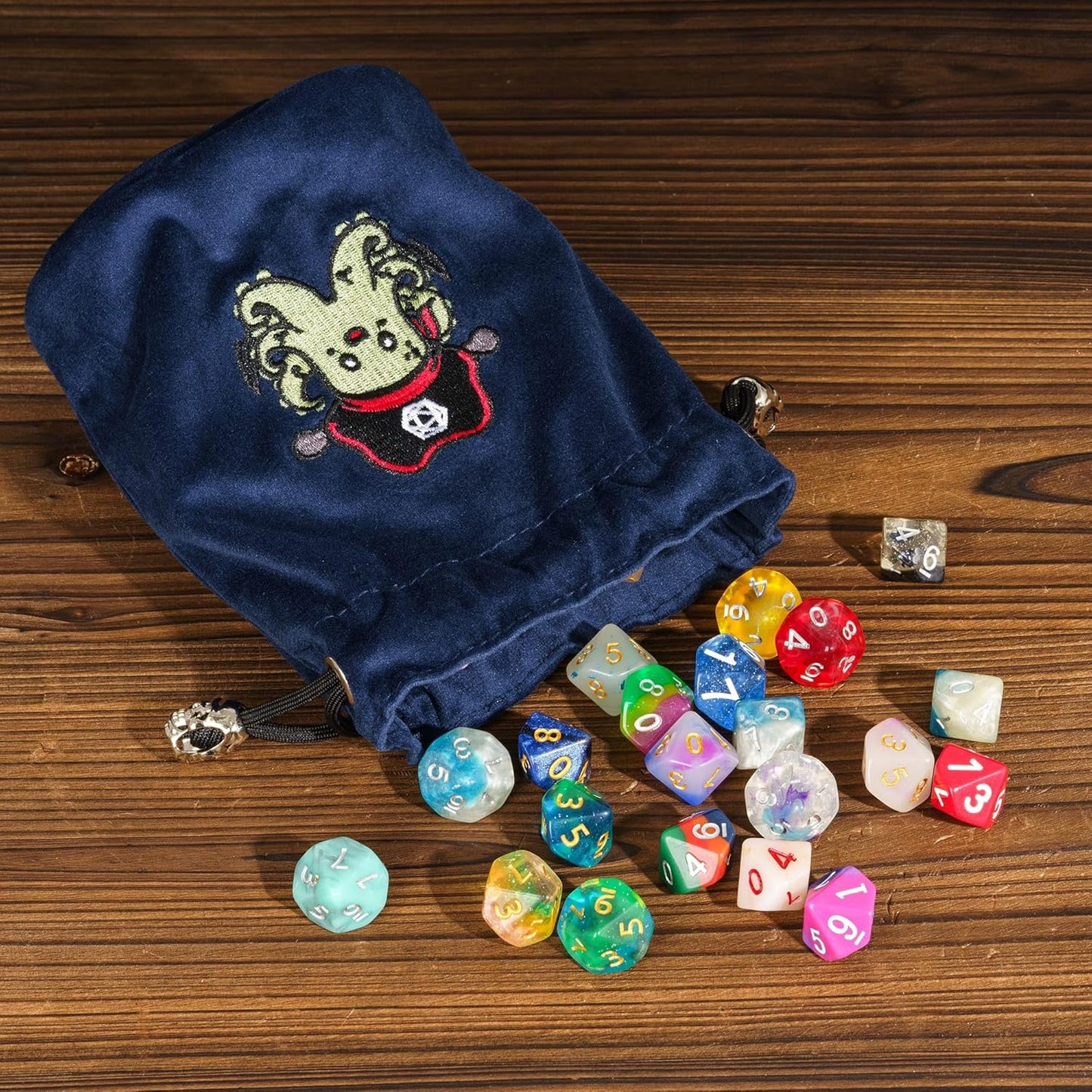 Large DND Dice Bag Velvet Storage Bag with Cartoon Octopus Pattern for D&D Role Playing Games Tabletop Games - Capacity 100+ Polyhedral Dice