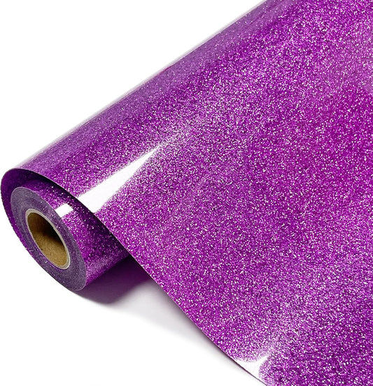 Glitter HTV Heat Transfer Vinyl Rolls- 10" x 8ft. Glitter HTV for Shirts. Iron on Vinyl and Heat Transfer Vinyl for All Cutters Machines. Easy to Cut & Weed Heat Vinyl Designs (Purple)
