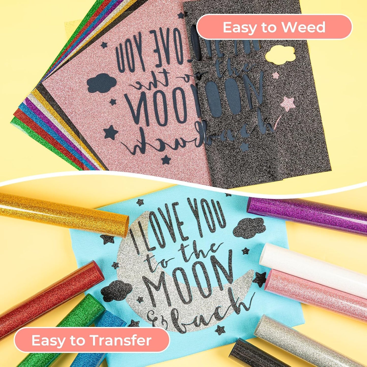 HTVRONT Glitter HTV Heat Transfer Vinyl Bundle: 10 Pack 12"x12" Iron on Vinyl for T-Shirt (1 PTFE Sheet Included), PU HTV Easy to Cut & Weed for Heat Design