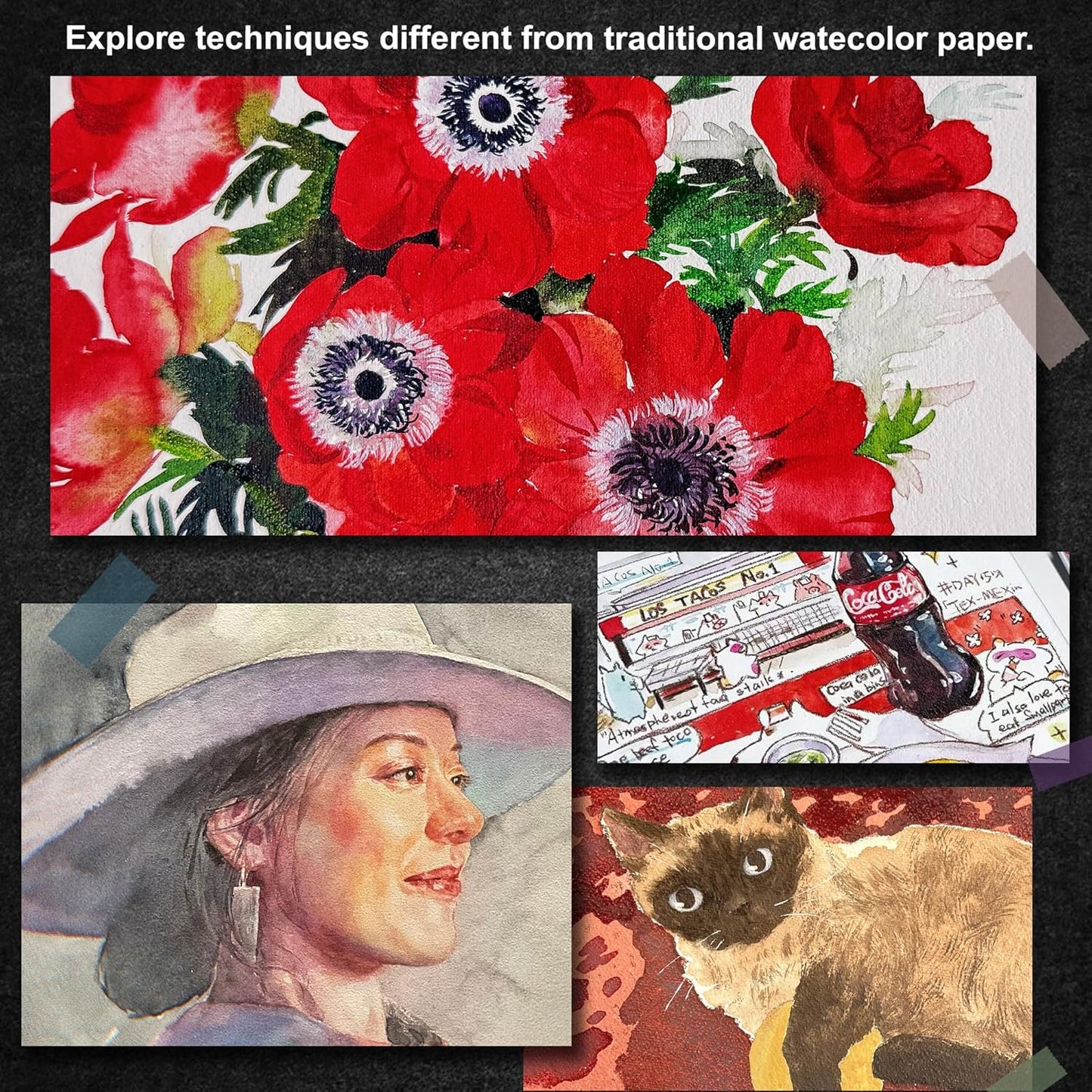 PHOENIX Watercolor Canvas Boards for Painting - 11x14 Inch/6 Pack, 100% Cotton Water Color Canvas Panels, 8 Oz. / 260g White Blank Medium Texture Flat Canvases for Water Based Paints