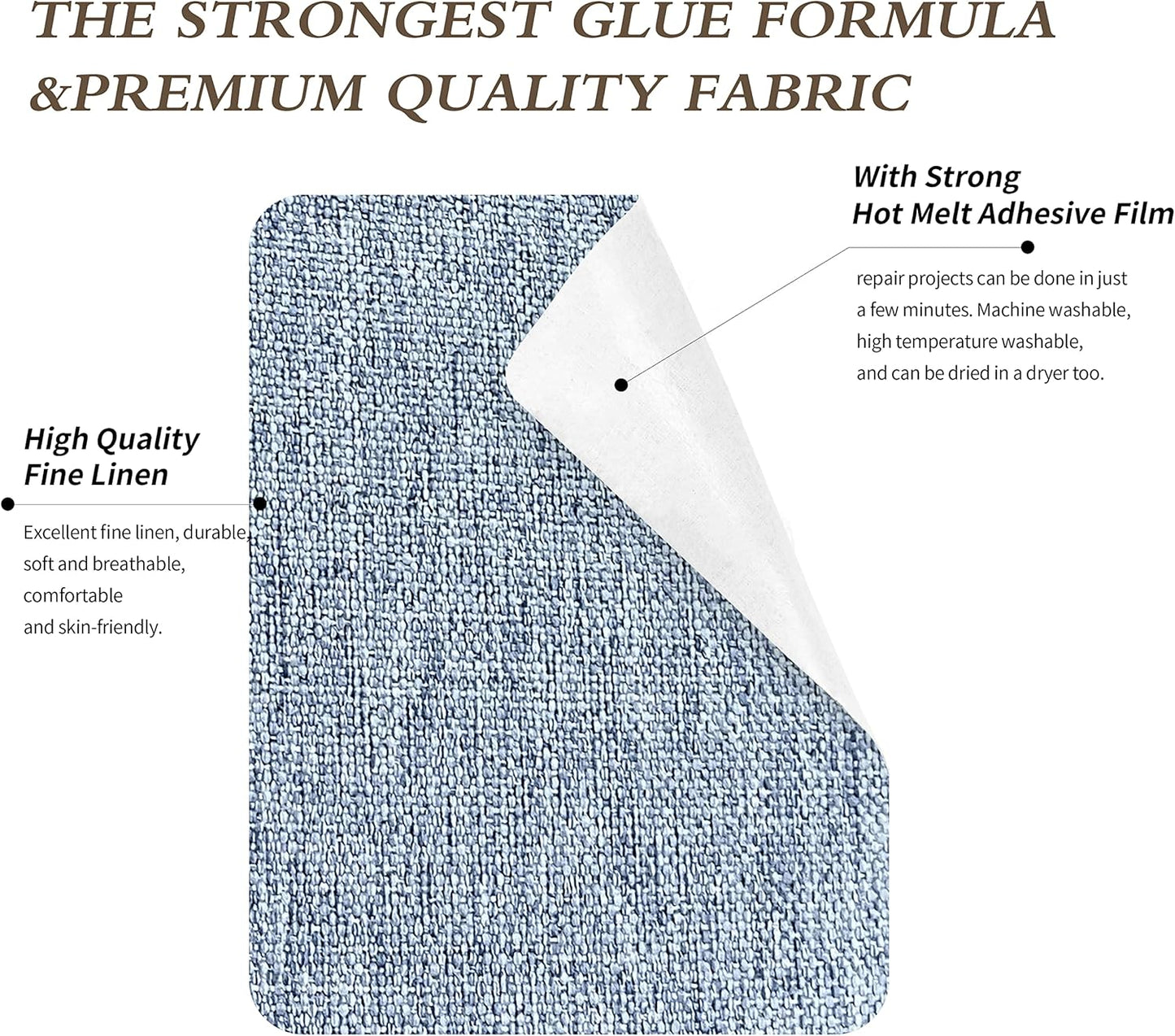 King Mountain Premium Linen Fabric Iron-on Repair Patch, Inside&Outside, 3"x60" With Backing Glue, Decorative Kit (Blue Grey)
