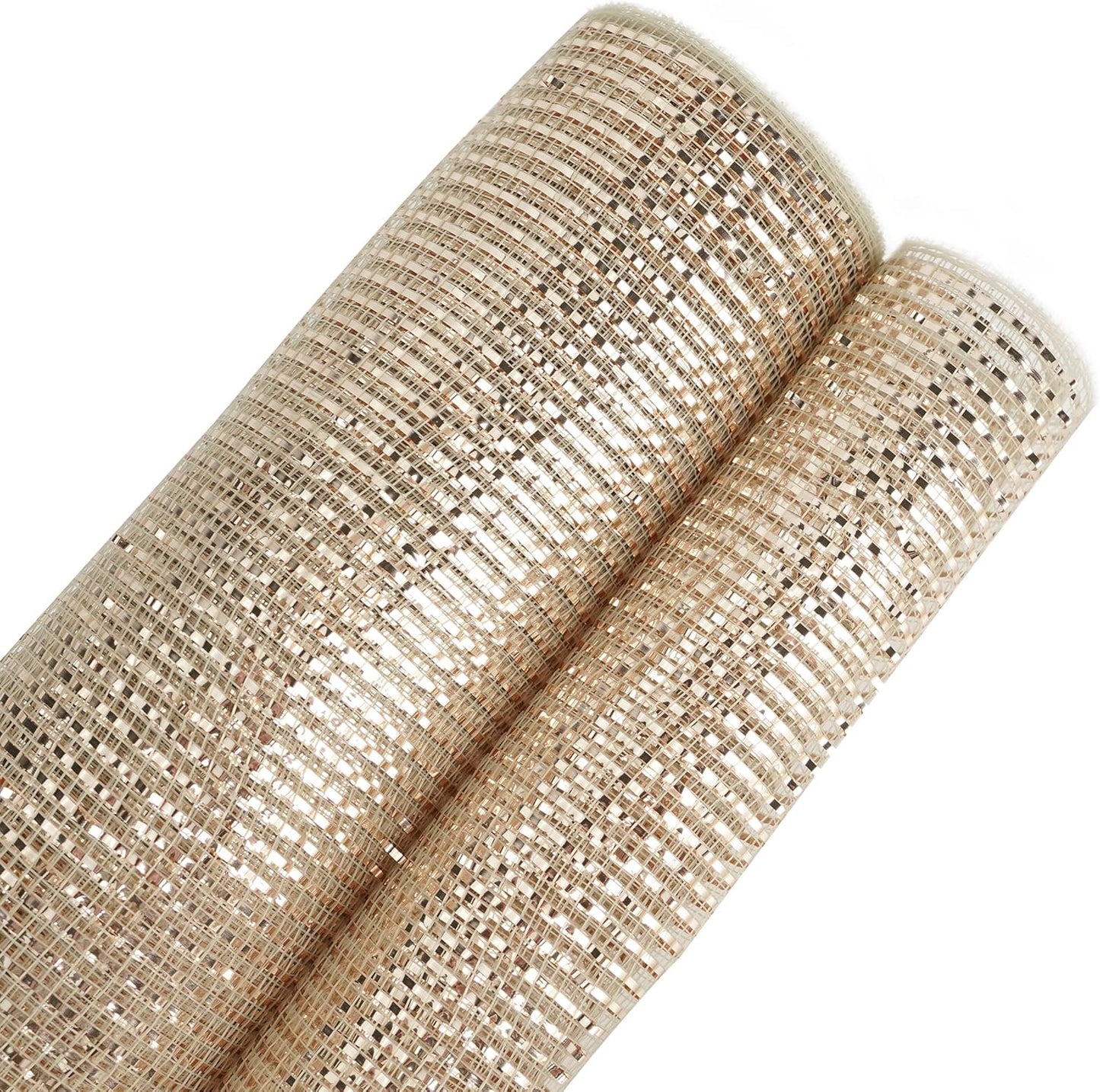 MEEDEE Rose Gold Deco Mesh 10 Inch Rolls Deluxe Wide Foil Metallic Mesh Fabric Rose Gold Mesh Ribbon for Christmas Tree, Wreaths, Garland, Gift Wrapping, Bows Making (30 Feet)