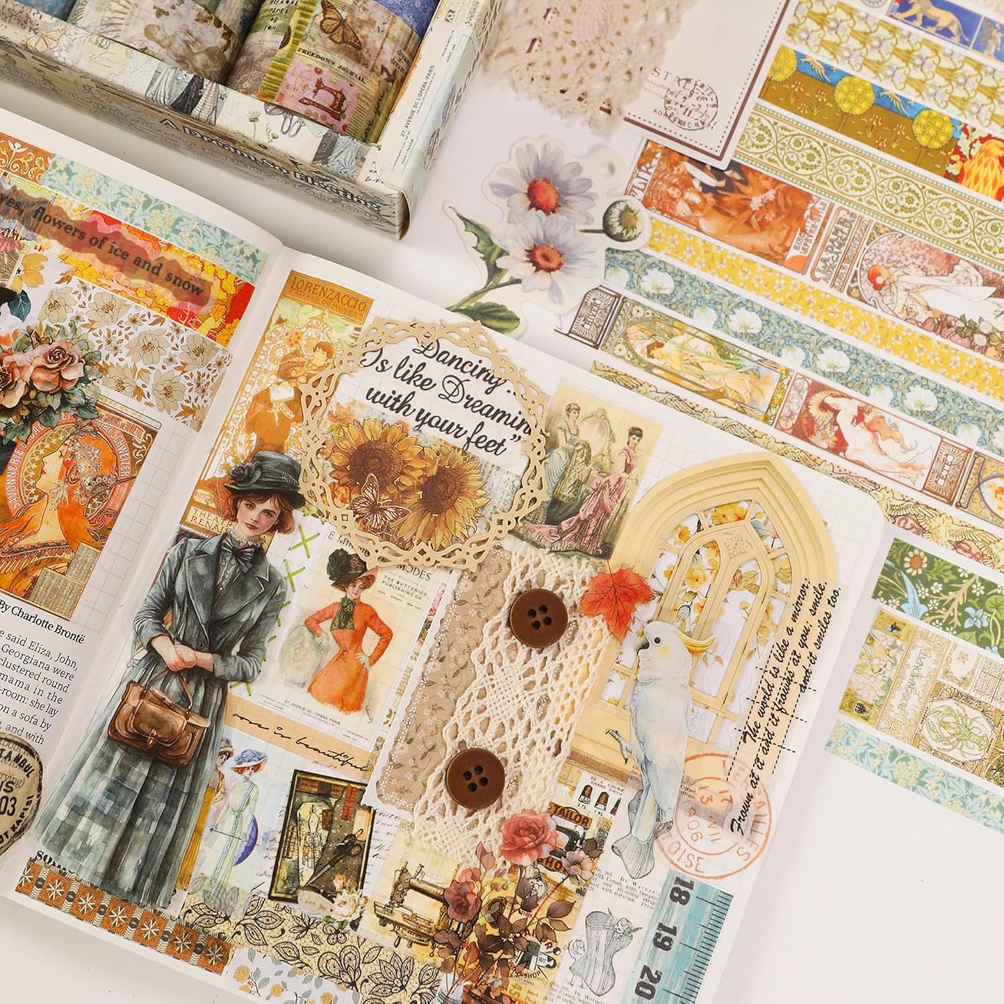 Vintage Washi Tape Set - 24 Rolls Arts Adhesive Tapes Assorted Retro Decorative Masking Tape Sets for Craft, Kids, Scrapbook, DIY, Gift Wrapping (6-Timeless Notes)