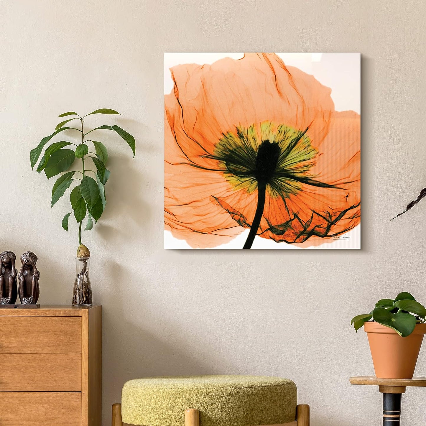 Empire Art Direct Frameless Free Floating Tempered Glass Panel Graphic Wall Art Ready to Hang, 24" x 24", Poppy Orange Flower