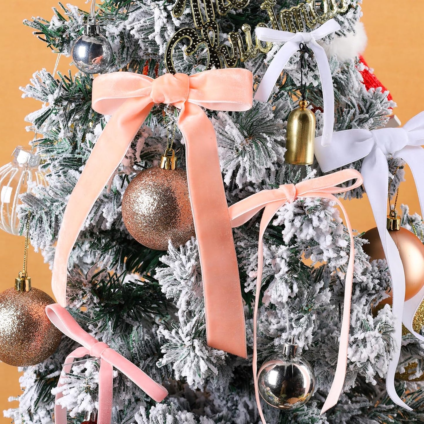 LaRibbons Thin Velvet Ribbon 3/8 Inch x 25 Yards, Peach Pink Velvet Ribbon for Christmas Tree, Gift Wrapping, Wreath Bow, Outdoor Decoration