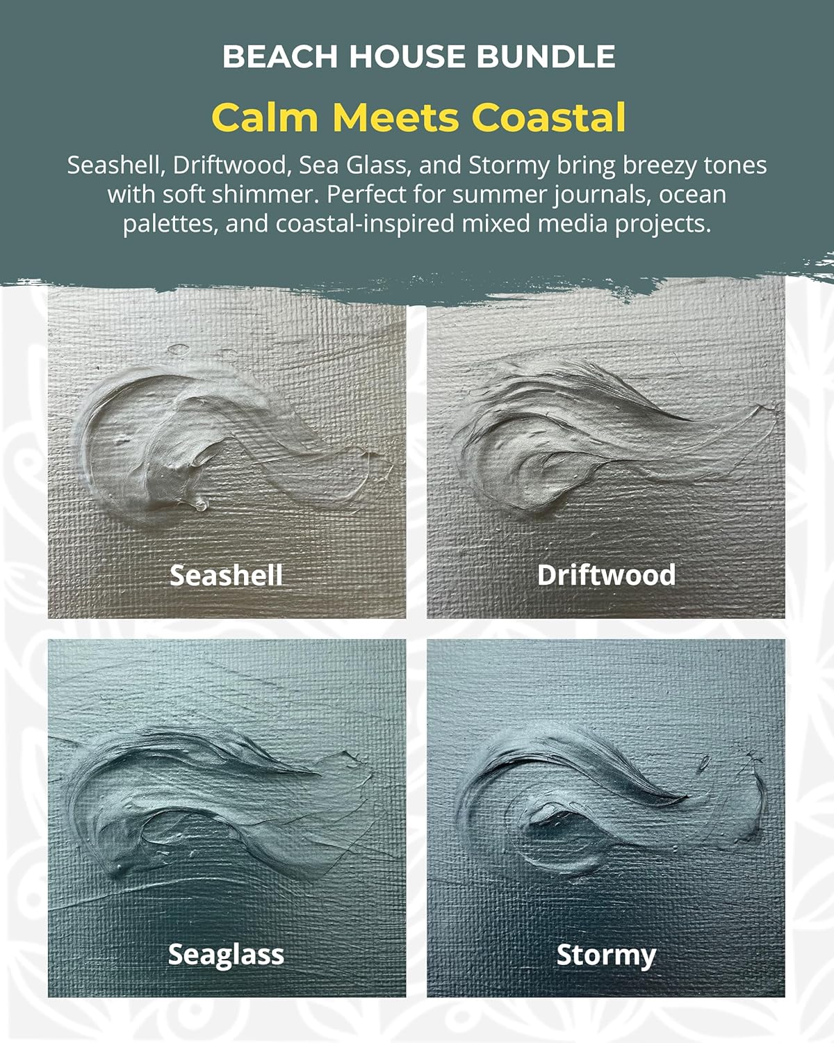 The Crafter's Workshop Stencil Butter - Beach House Acrylic Paint Set - Boutique Metallic Texture Paste for Art, Canvas, Journals, & Cards - 4 x 2oz Jars