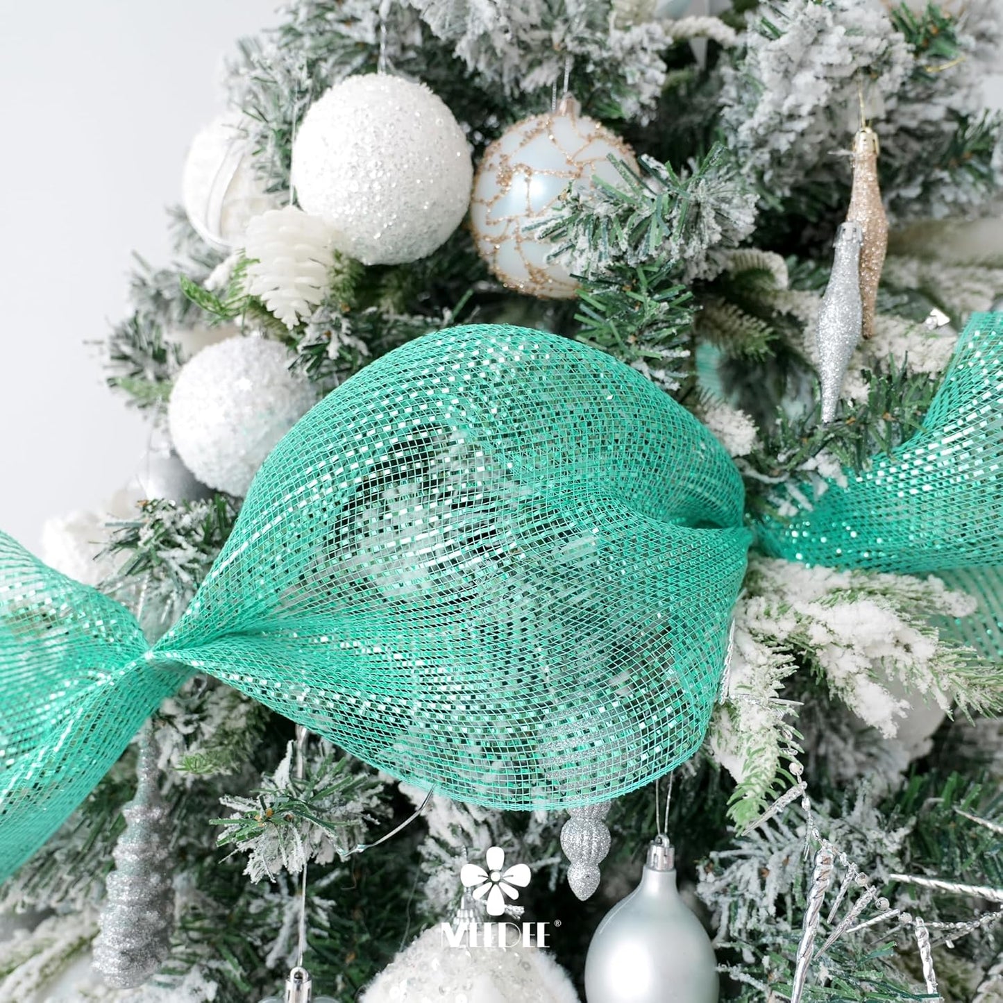 MEEDEE Mint Green Deco Mesh 10 Inch Deluxe Wide Foil Metallic Xmas Mesh Christmas Tree Ribbon Peppermint Mesh Ribbon for Christmas Tree, Wreaths, Garland, Gift Wrapping, Bows Making (30 Feet)