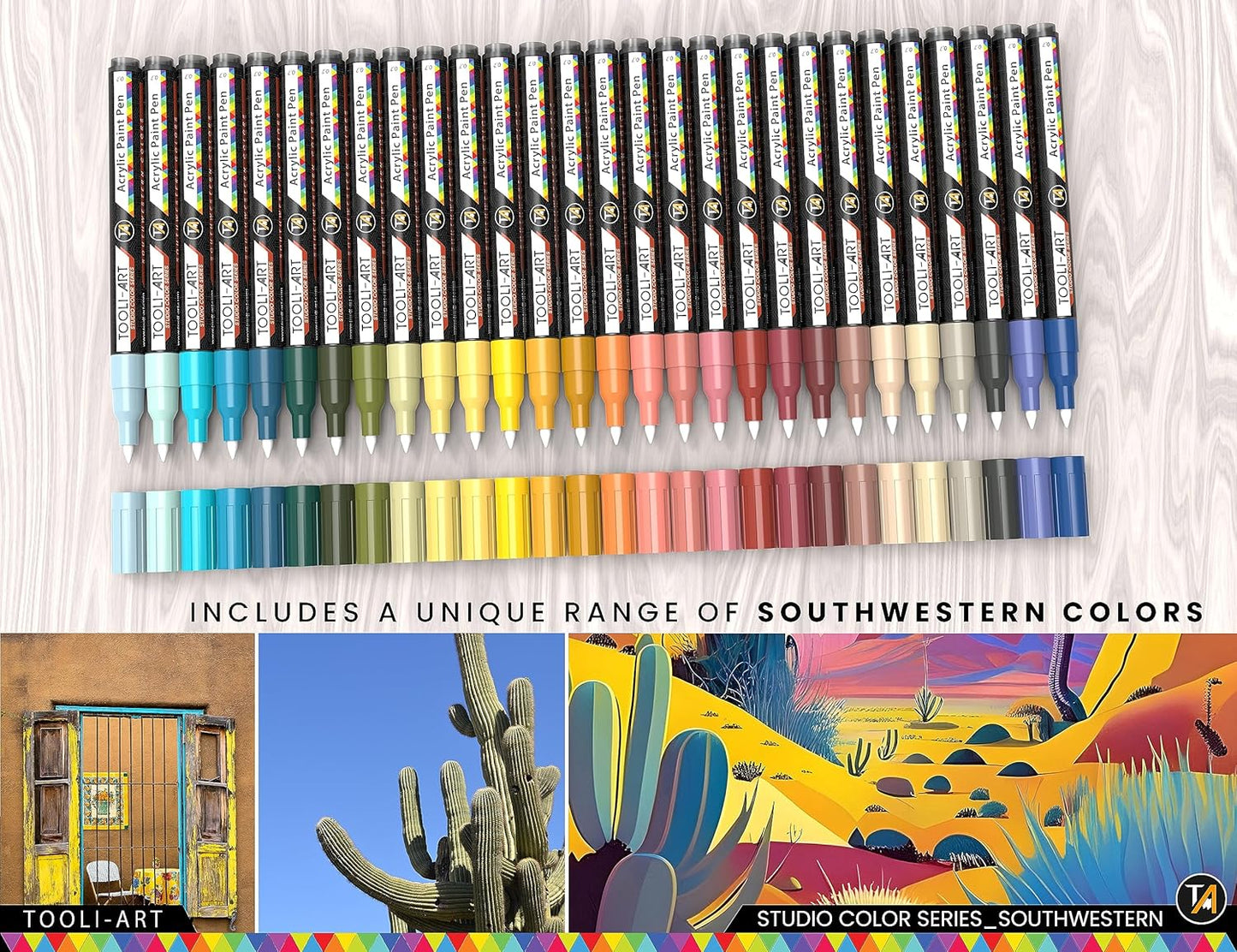 28 Southwestern Colors Acrylic Paint Pens Studio Color Series Markers Set 0.7mm Extra Fine Tip, Rock Painting, Glass, Mugs, Wood, Metal, Canvas, DIY, Detailing. Non Toxic, Waterbased, Quick Drying