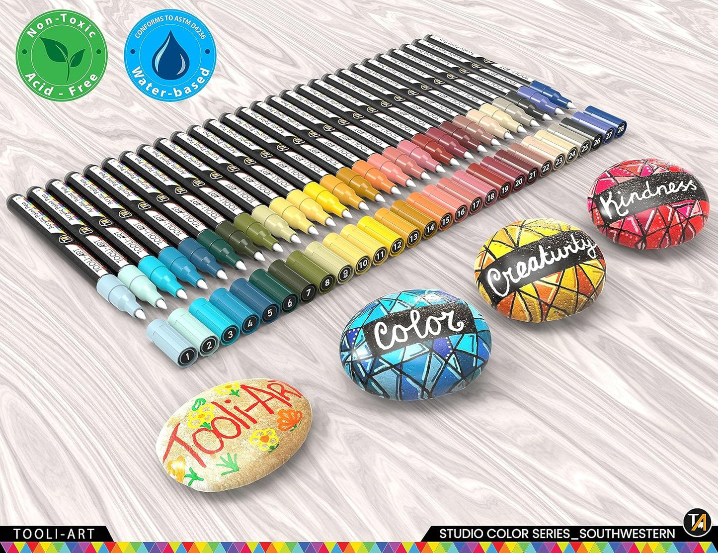 28 Southwestern Colors Acrylic Paint Pens Studio Color Series Markers Set 0.7mm Extra Fine Tip, Rock Painting, Glass, Mugs, Wood, Metal, Canvas, DIY, Detailing. Non Toxic, Waterbased, Quick Drying