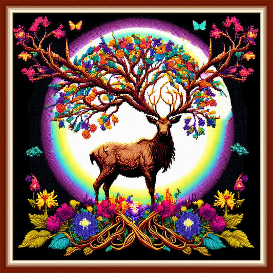 Dimensean Stamped Cross Stitch Kits Full Range of Embroidery Patterns Starter Kits for Beginners Adult or Kids DIY Cross Stitches Needlepoint Kits 11CT-Elk Moon 17.7x17.7 inch