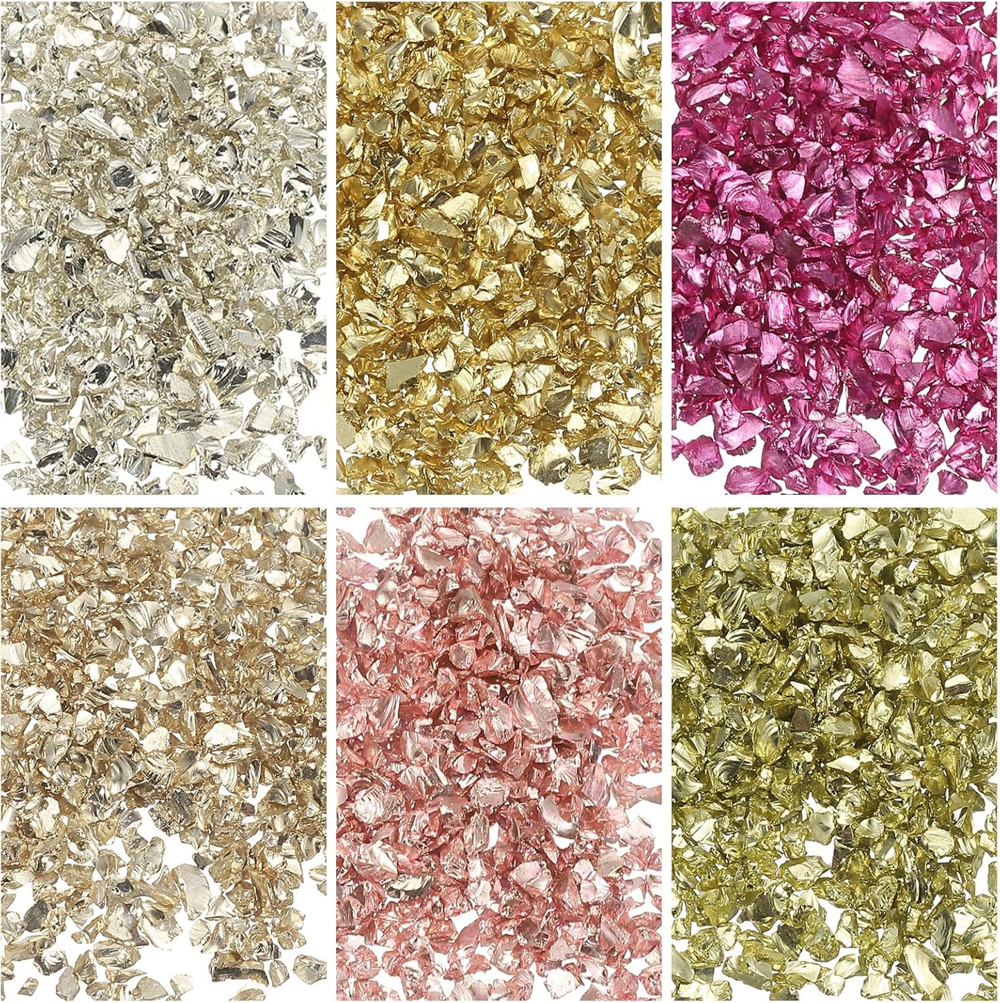 uxcell 6 Colors Crushed Glass Chips, 1-3mm Irregular Glitter Metallic Glass Broken Glasses Pieces with Laser Bag for Craft DIY Vase Epoxy Halloween Decoration 33g Gold Color Series